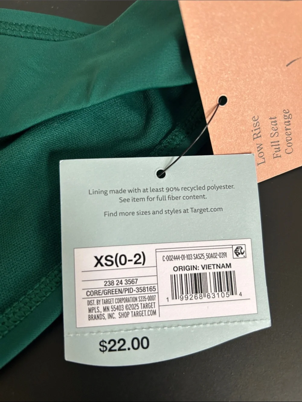 NWT Shade & Shore Emerald Green Low Rise Full Coverage Bikini Bottom Separates